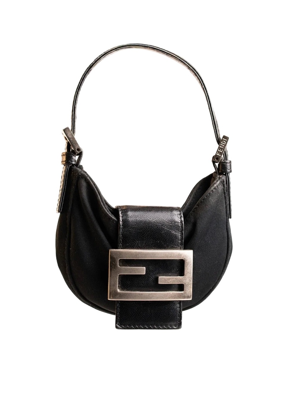 Fendi Black Mini Hobo Shoulder Bag with Silver FF Buckle